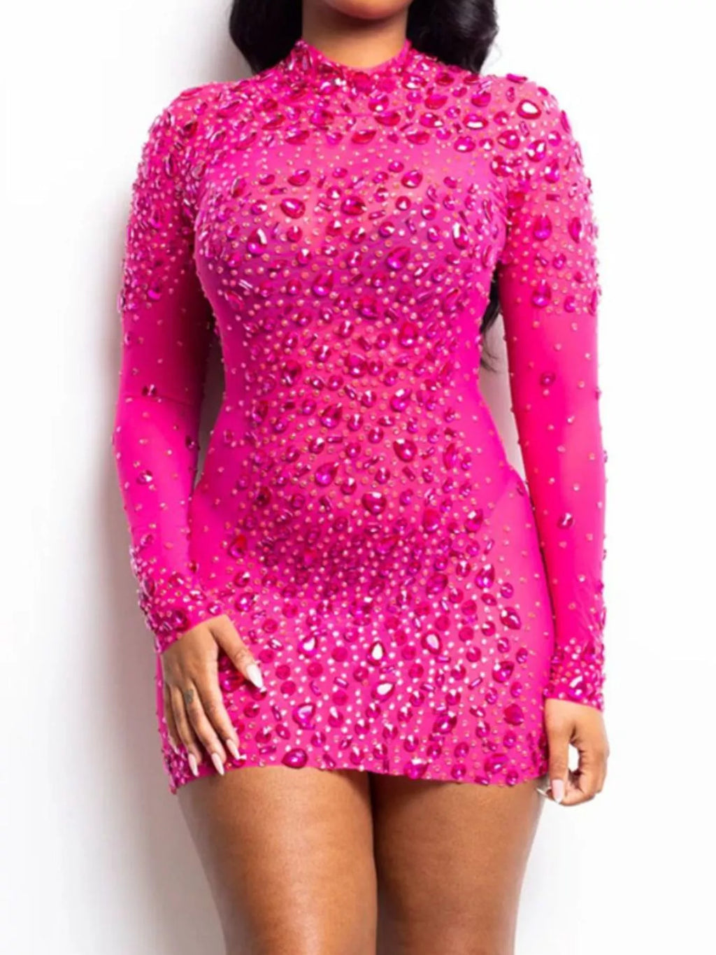 The Jewel Hour Rhinestone Mesh Mini Dress