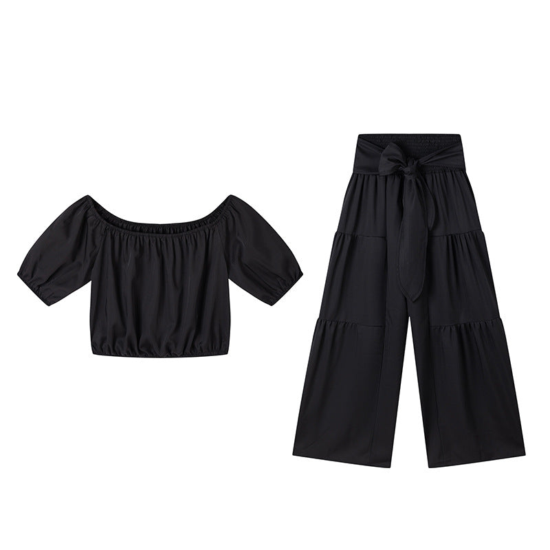 High-Waist Flared Pants & Top Two-Piece Set | Women's 7-Color Coordinated Set