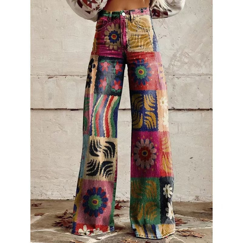 The Graphic District Printed Denim-Look Pants