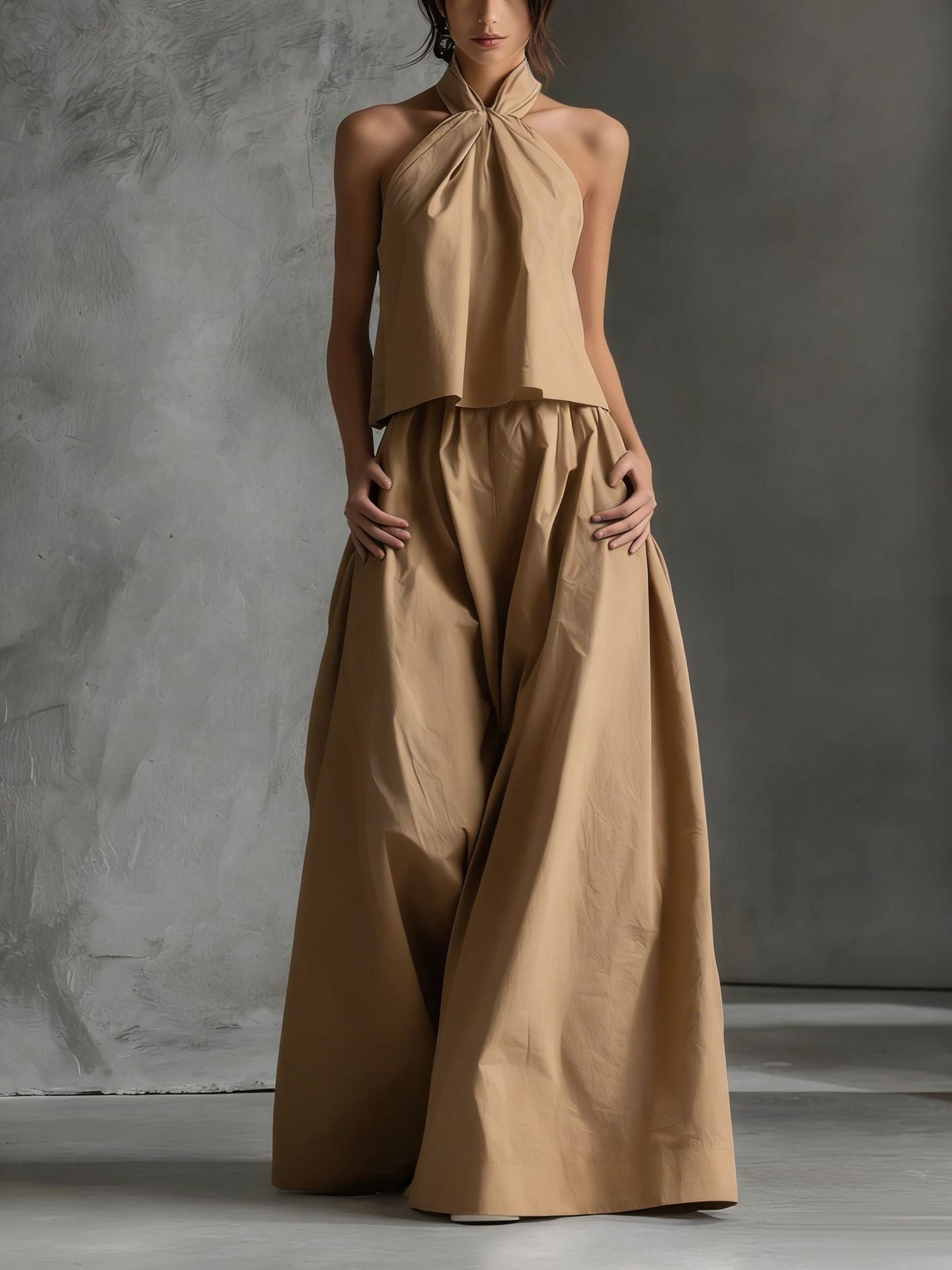 Loose Sleeveless Top & High-Waist Wide-Leg Pants Two-Piece Set