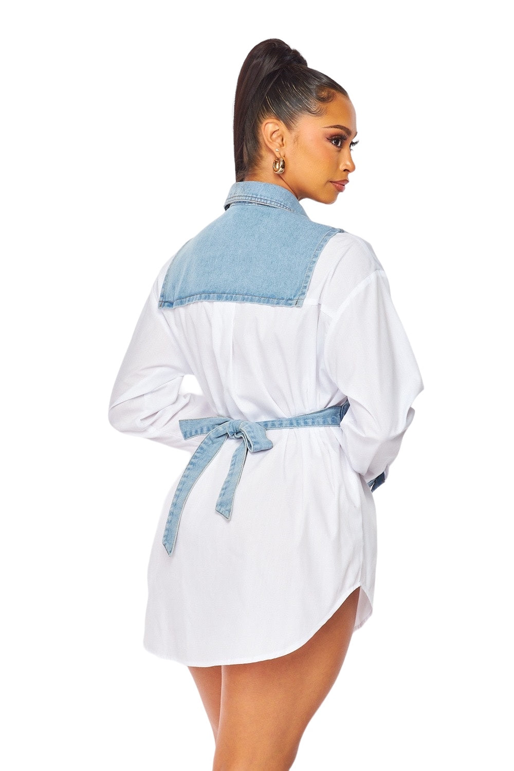 Graphic Patch Denim Vest Overlay Button-Up Shirt