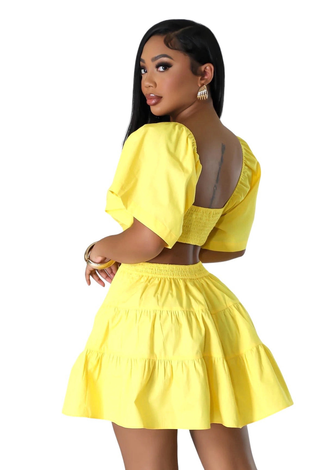 Flutter Sleeve Cutout Tiered Mini Dress