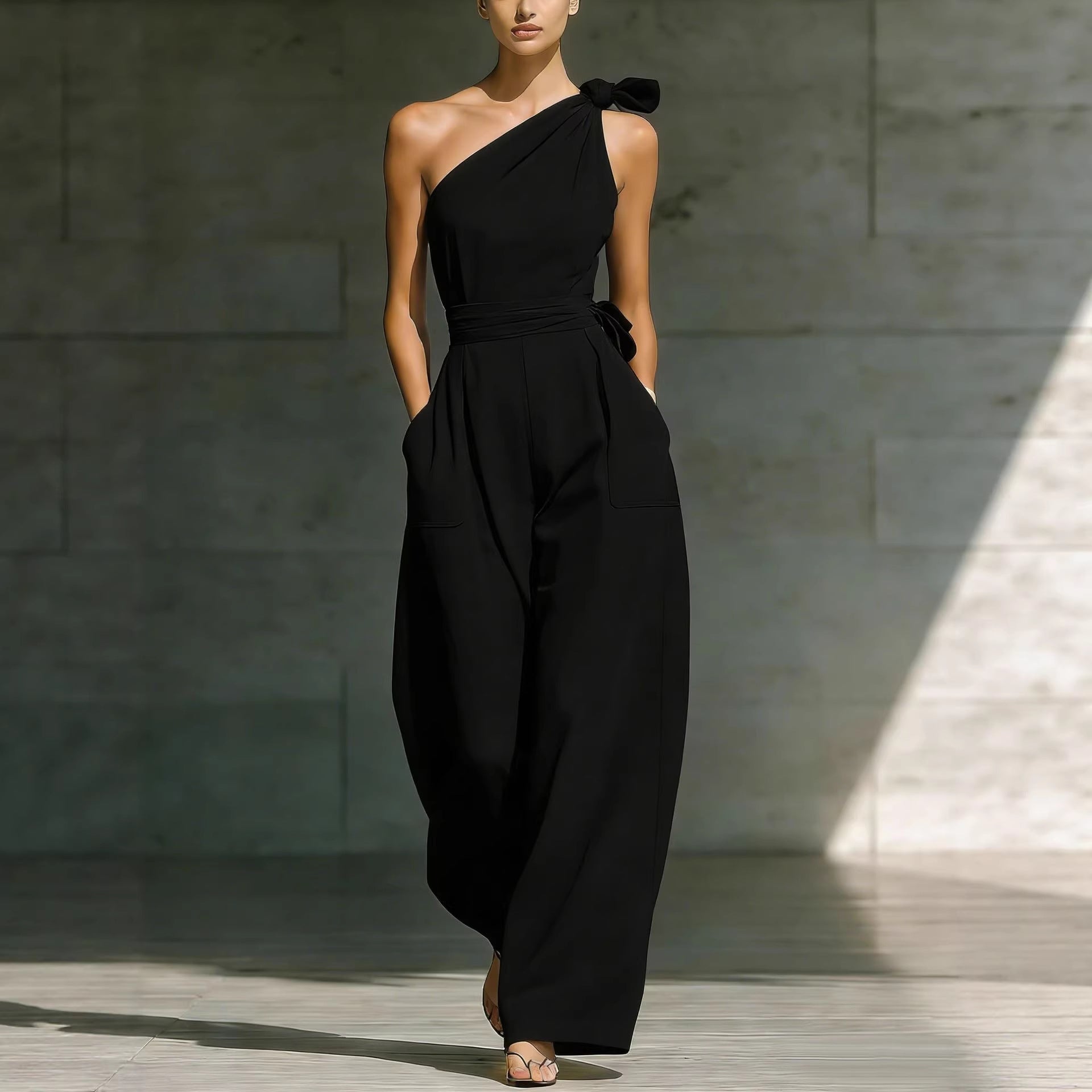 Sleeveless Halter Neck Cinched Waist Slim Jumpsuit – 6 Colors S–2XL