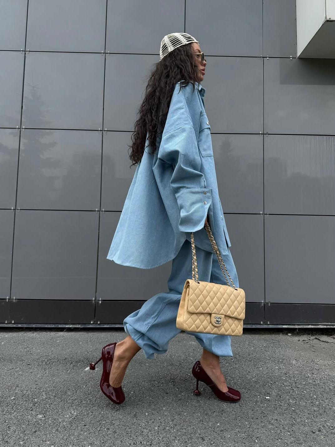Oversized Denim Shirt Jacket & Wide-Leg Baggy Pants Set