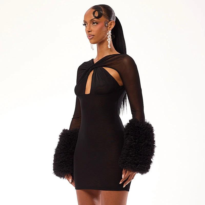 The Plush Affair Cutout Mesh Mini Dress