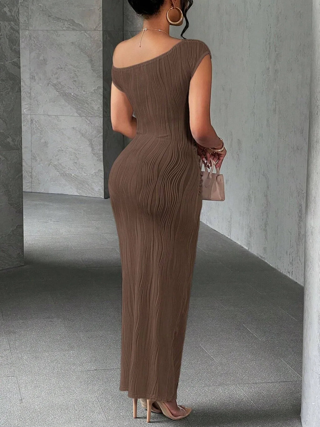 Textured One-Shoulder Bodycon Maxi Dress