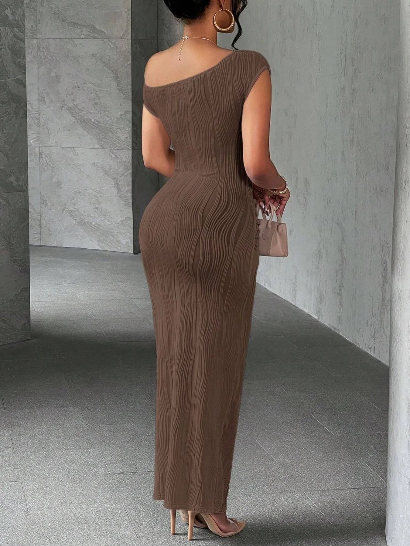 Textured One-Shoulder Bodycon Maxi Dress
