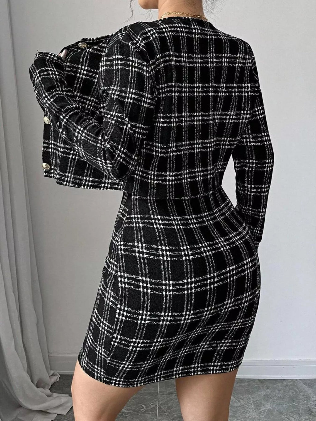 The Uptown Society Plaid Jacket & Mini Dress Set