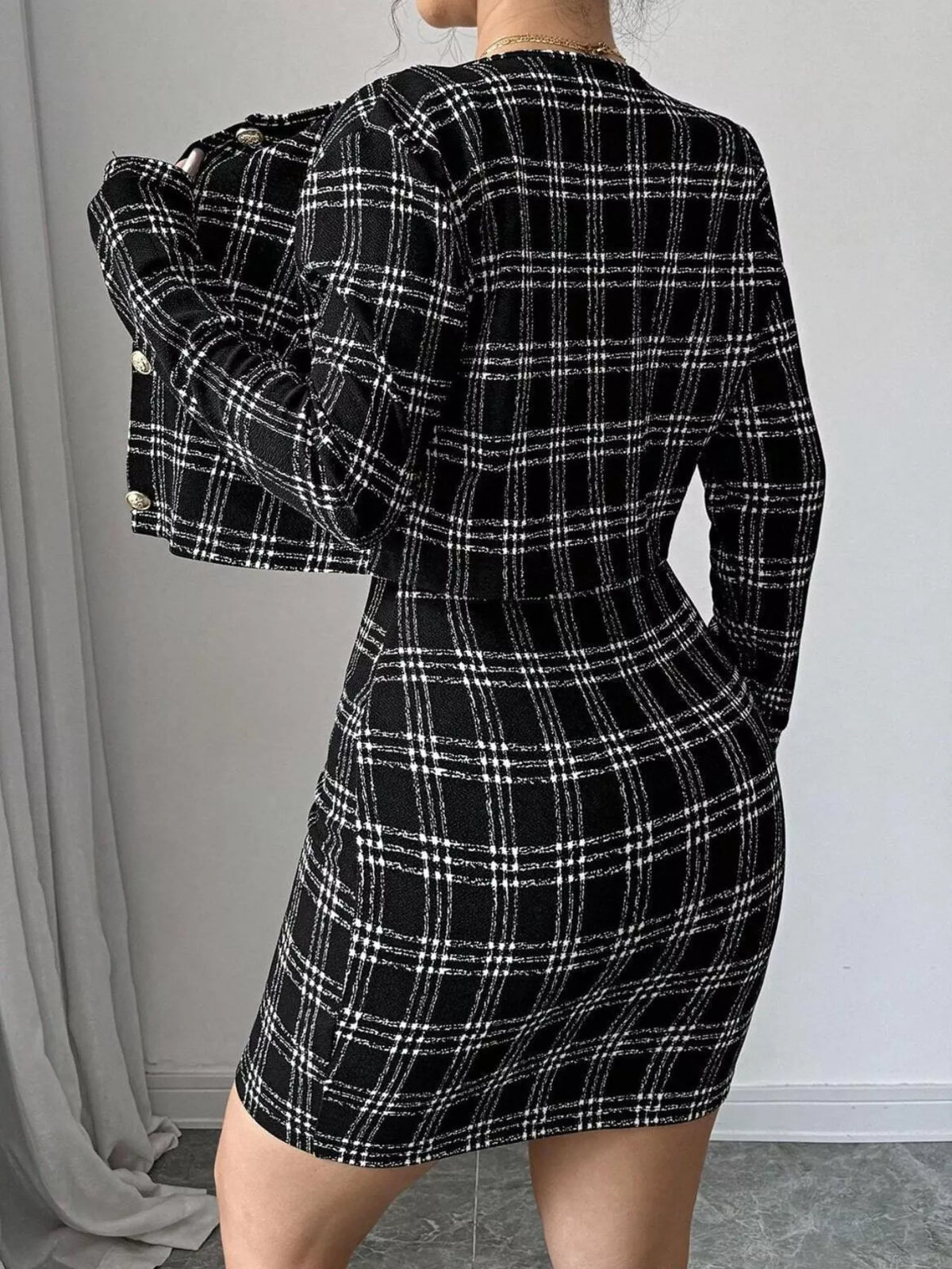 The Uptown Society Plaid Jacket & Mini Dress Set