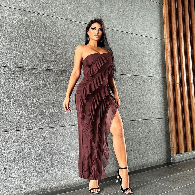 The Cascading Affair Strapless Ruffle Dress
