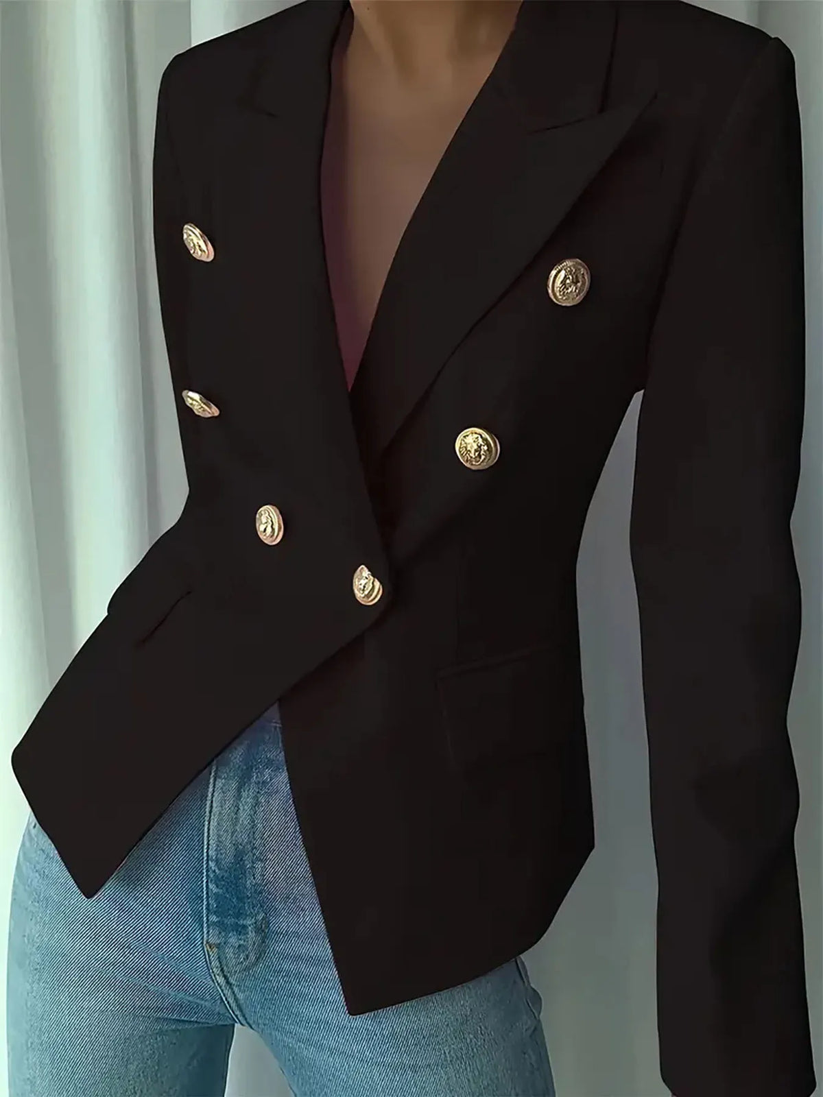 Decor Button Lapel Collar Blazer