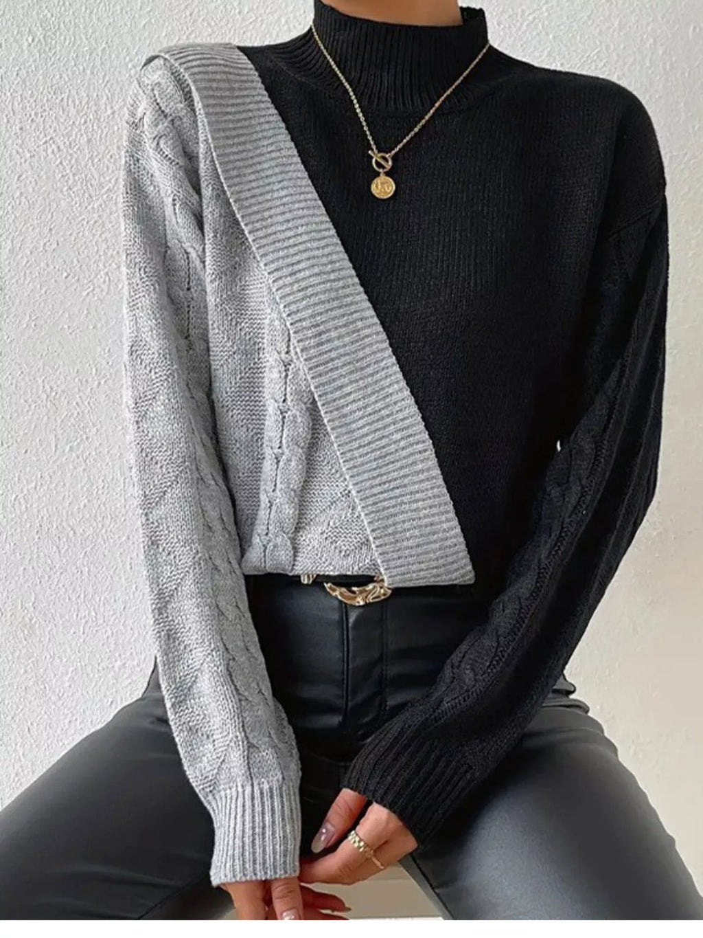 The Uptown Contrast Cable-Knit Mock Neck Sweater