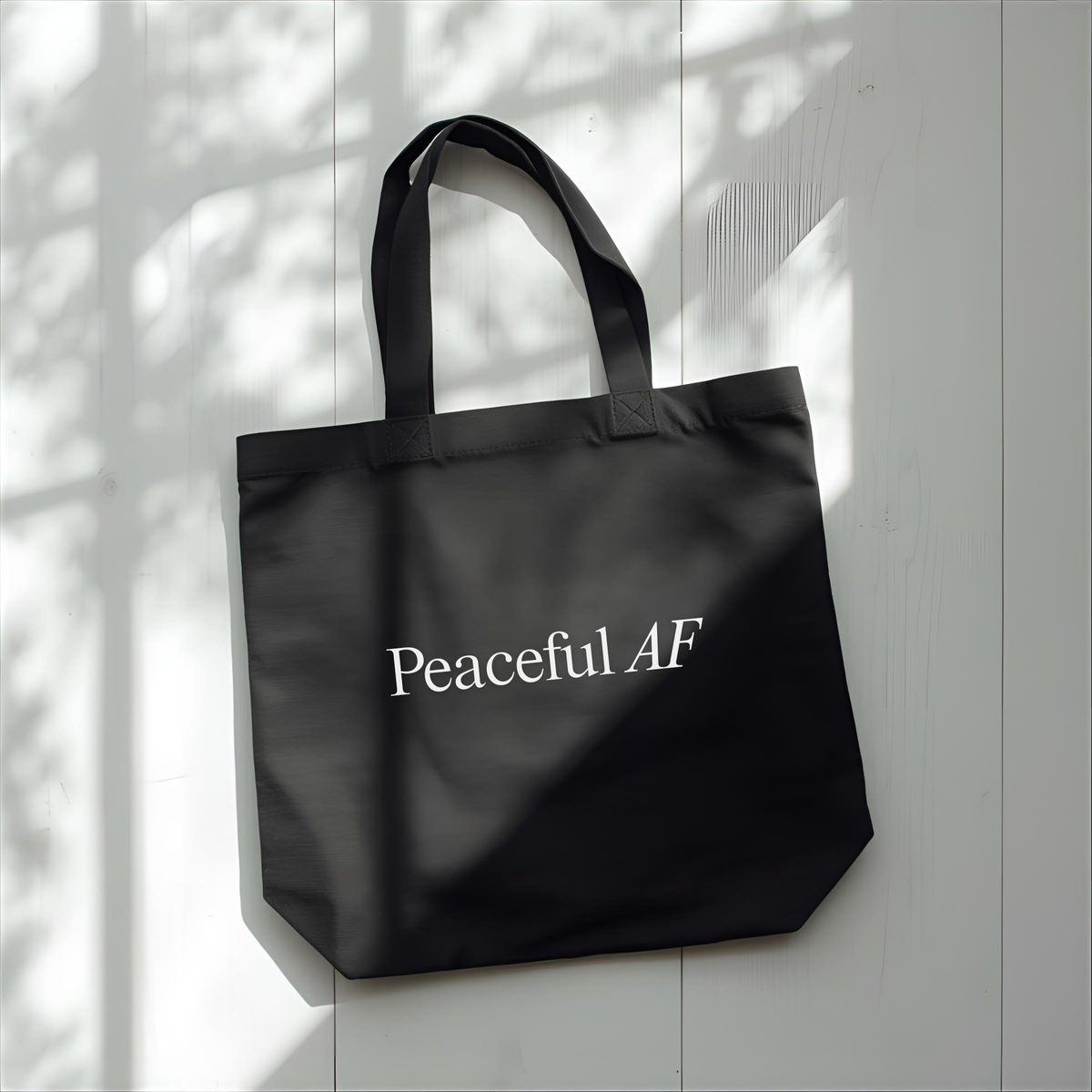 Peaceful AF Black Graphic Tote Bag