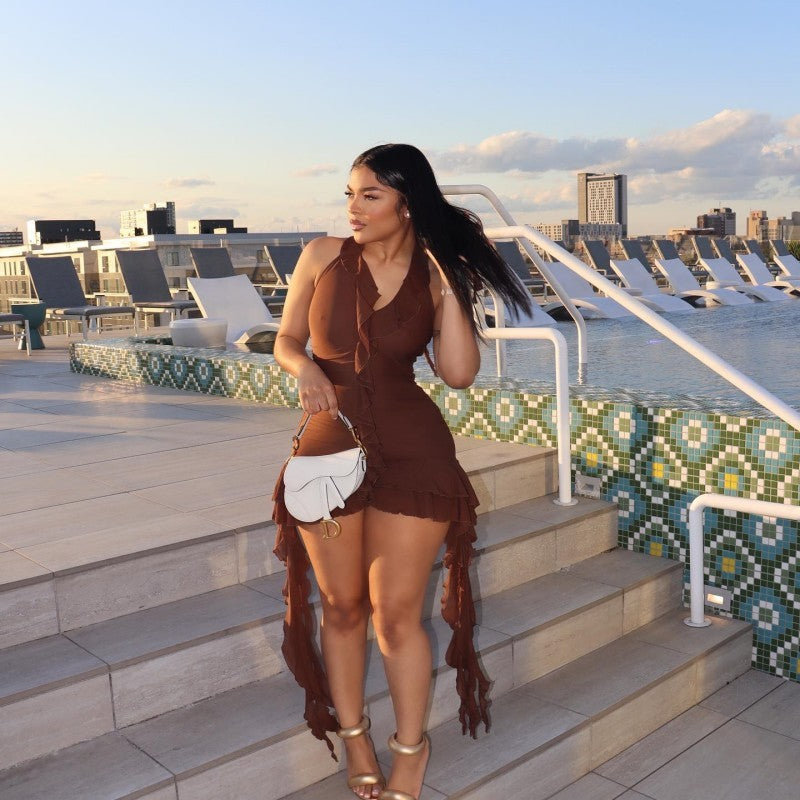 The Ruffle Flirt Plunge Mini Dress