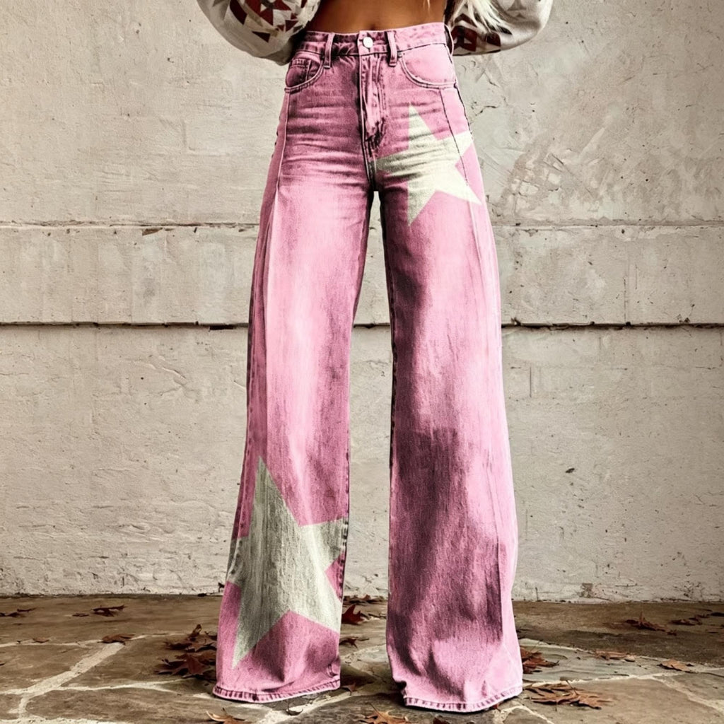 The Graphic District Printed Denim-Look Pants