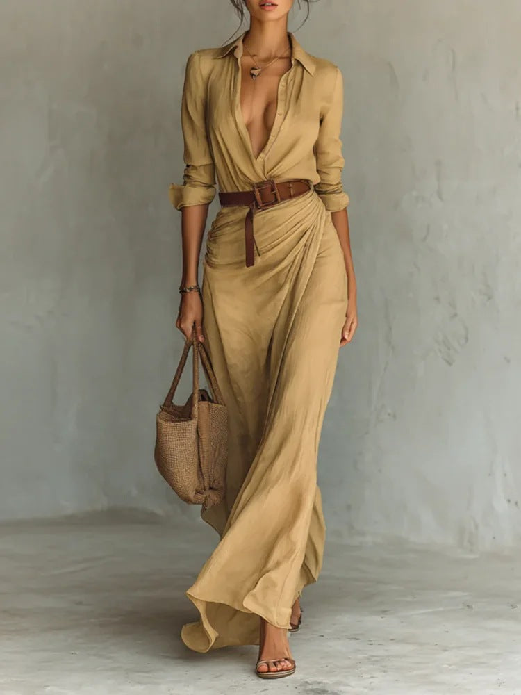 Irregular Ruffle Long Dress | Women's Elegant Slim Waist Maxi Dress