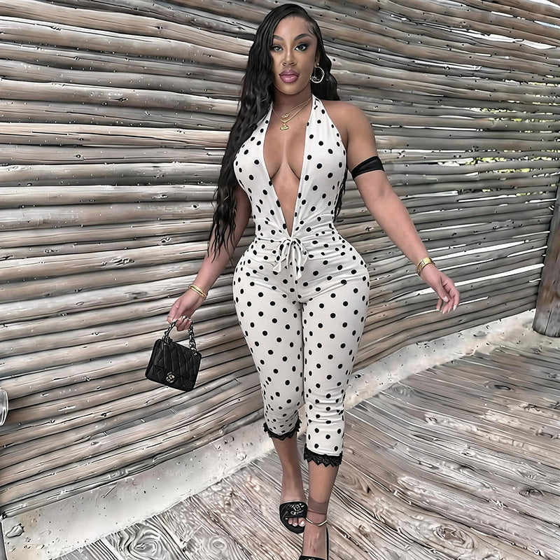 The Dot Rendezvous Halter Capri Jumpsuit