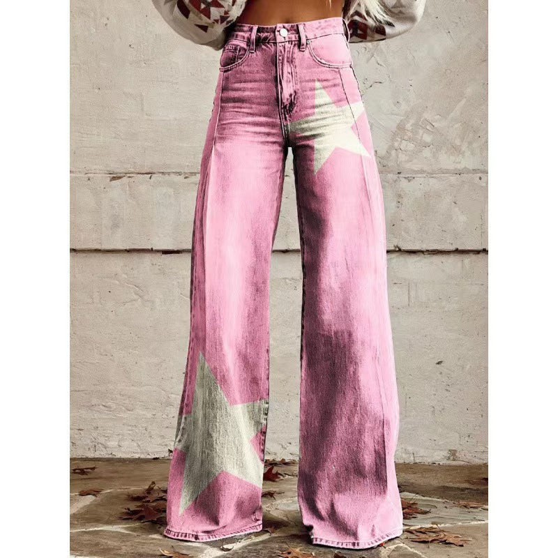 The Graphic District Printed Denim-Look Pants