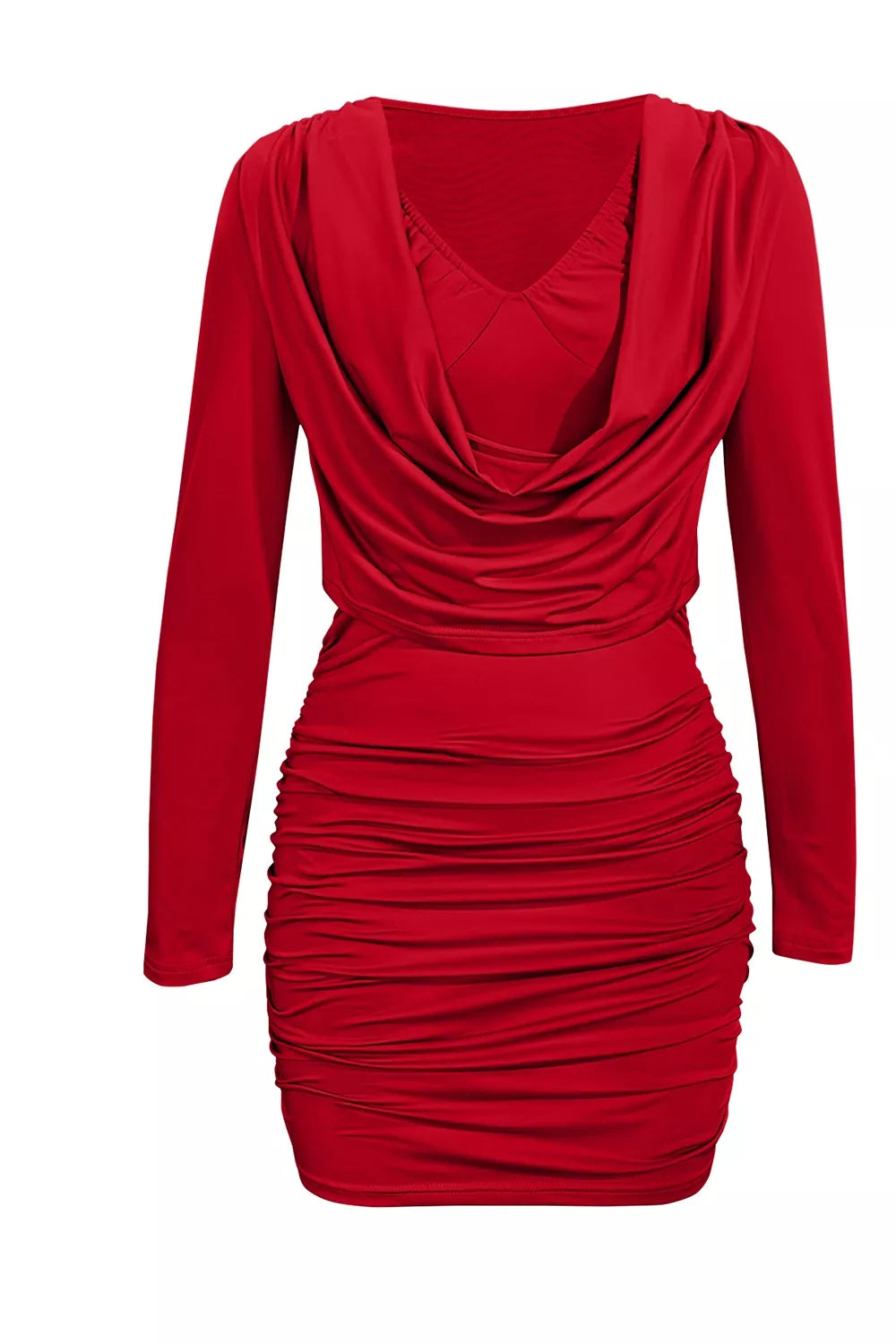 The Dinner Date Ruched Cowl Mini Dress