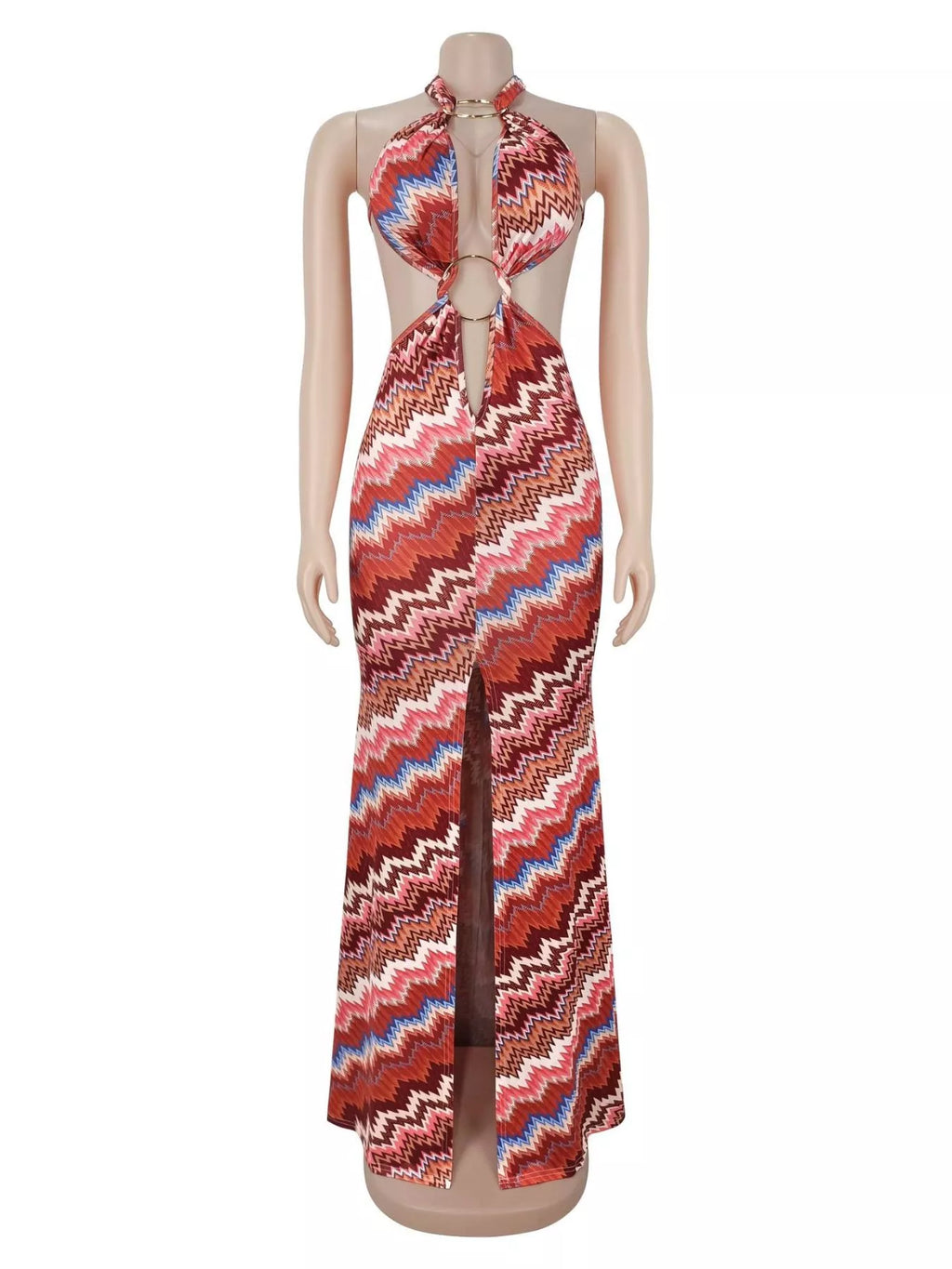 The Sunset Rhythm Chevron Cutout Maxi Dress