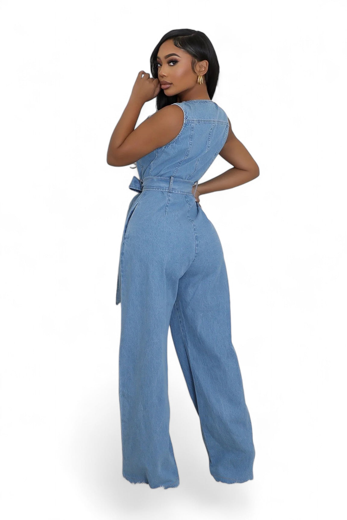 Denim Zipper Wide-Leg Jumpsuit