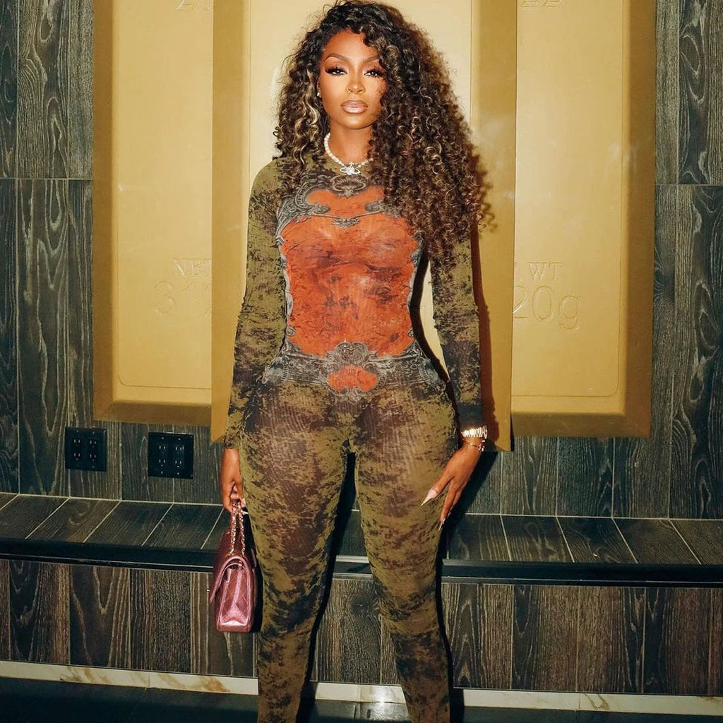 The Gallery Nights Printed Mesh Jumpsuit