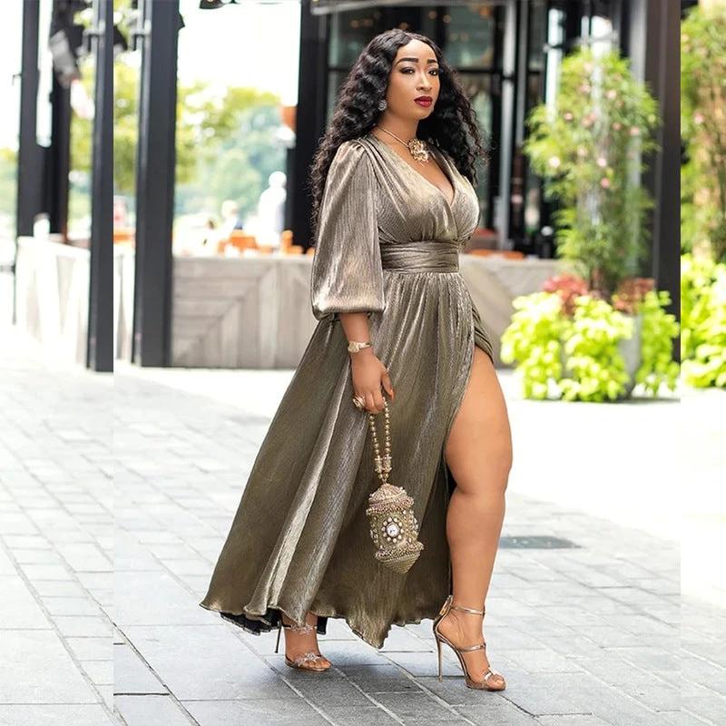 The Gilded Entrance V-Neck Maxi Dress