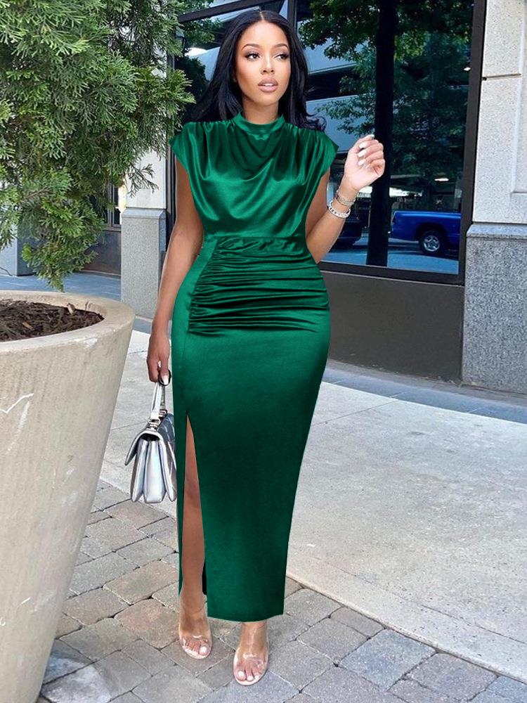 The Poised Affair Draped Side-Slit Dress