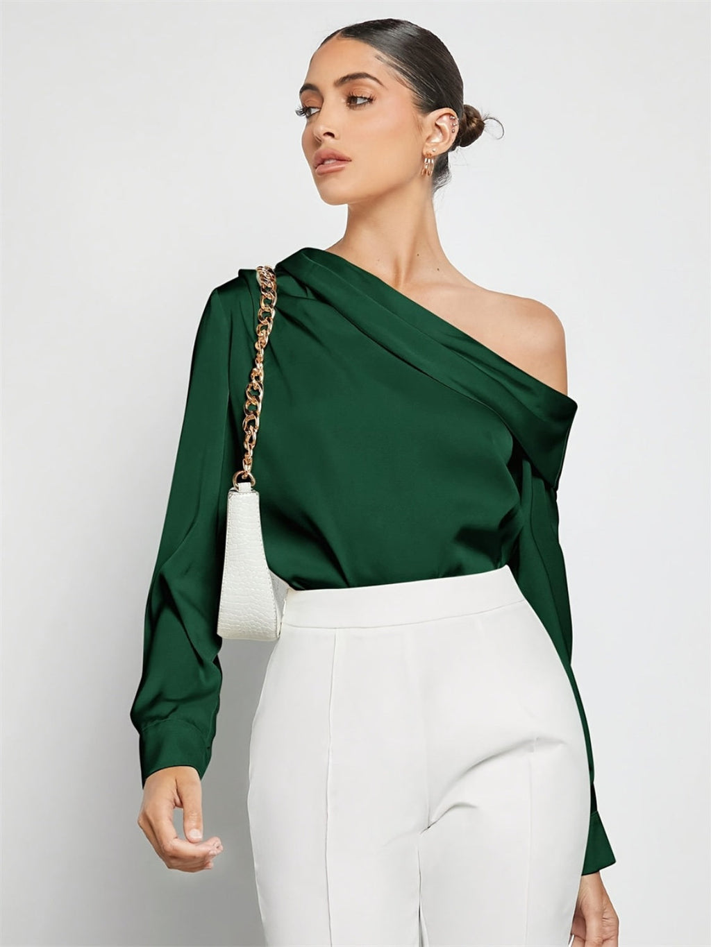 The Ruched One-Shoulder Long Sleeve Top