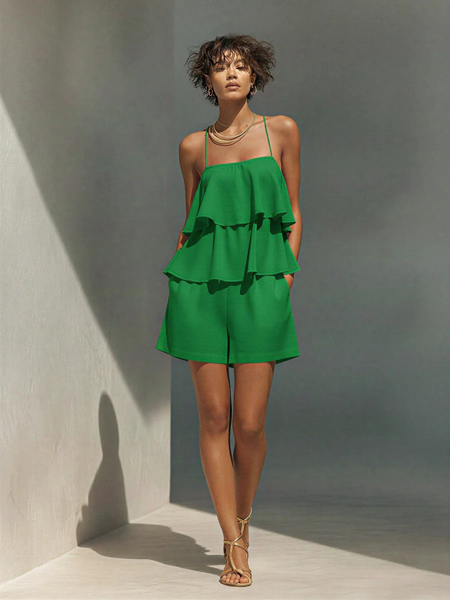 Multi-Layer Ruffle Camisole & Shorts Set