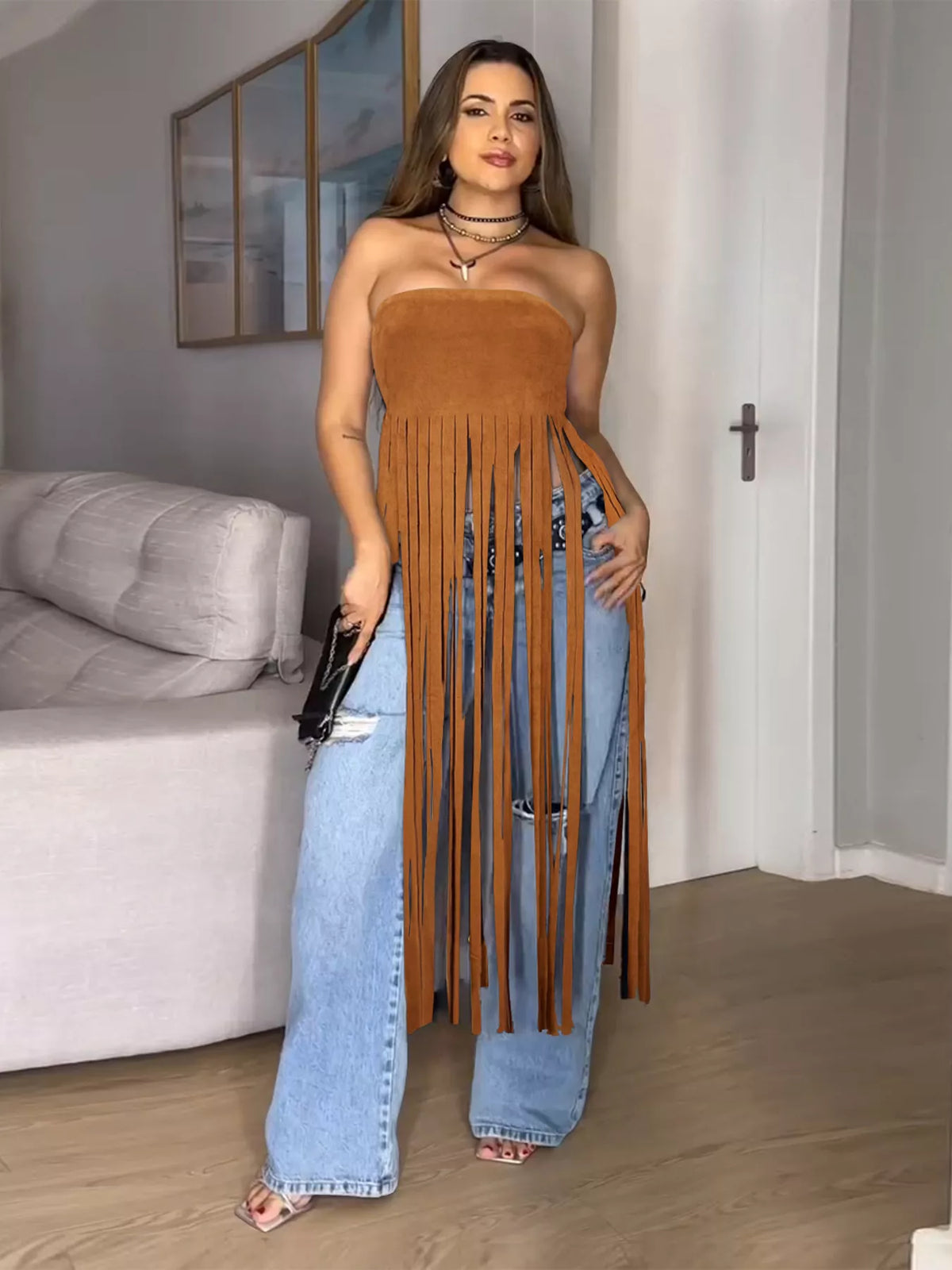 The Fringe Statement Strapless Tube Top