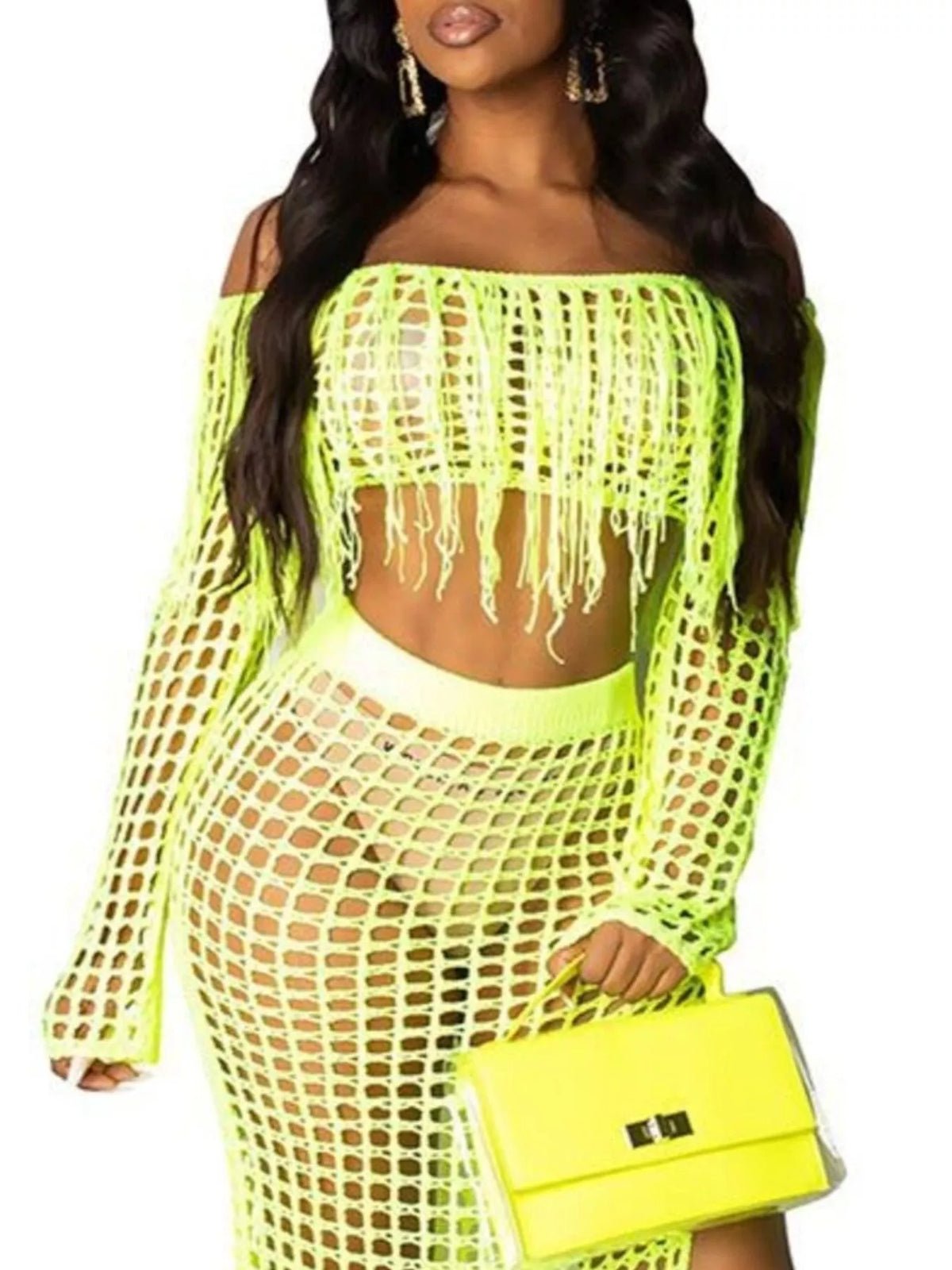The Coastal Fringe Crochet Skirt Set