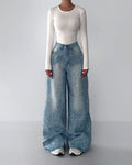Crystal Rhinestone Embellished Wide-Leg Baggy Jeans
