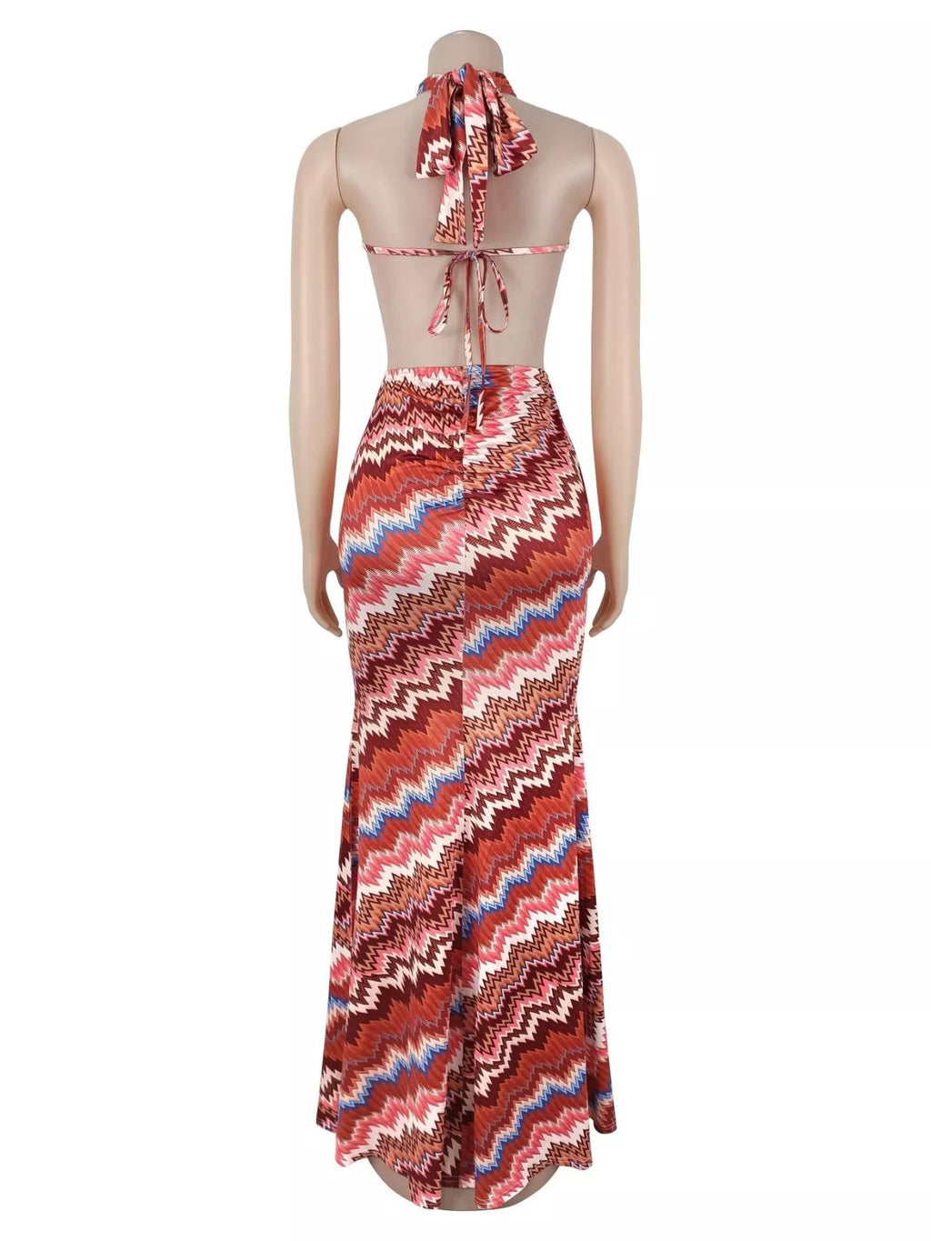 The Sunset Rhythm Chevron Cutout Maxi Dress