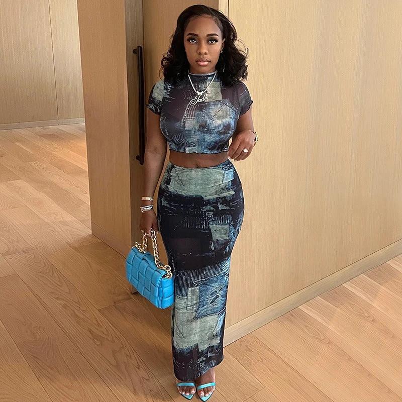 The Gallery Nights Abstract Top & Skirt Set