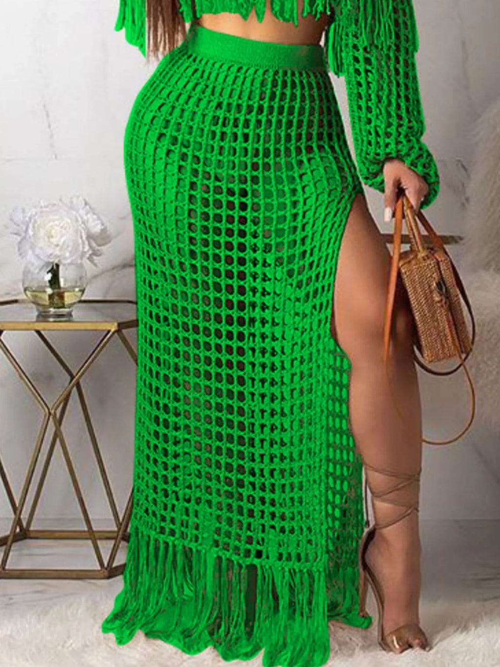 The Coastal Fringe Crochet Skirt Set