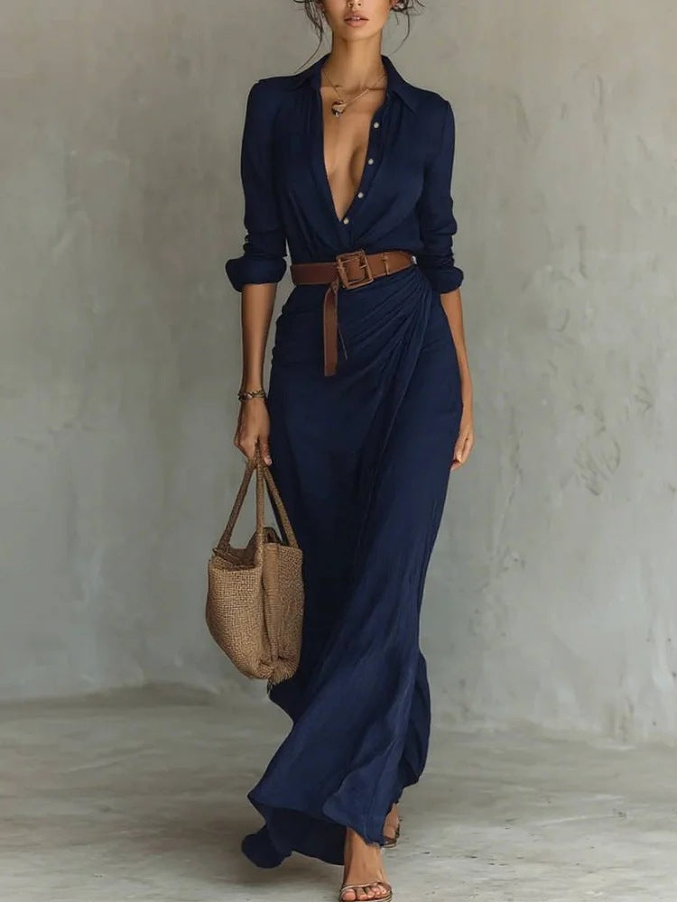 Irregular Ruffle Long Dress | Women's Elegant Slim Waist Maxi Dress