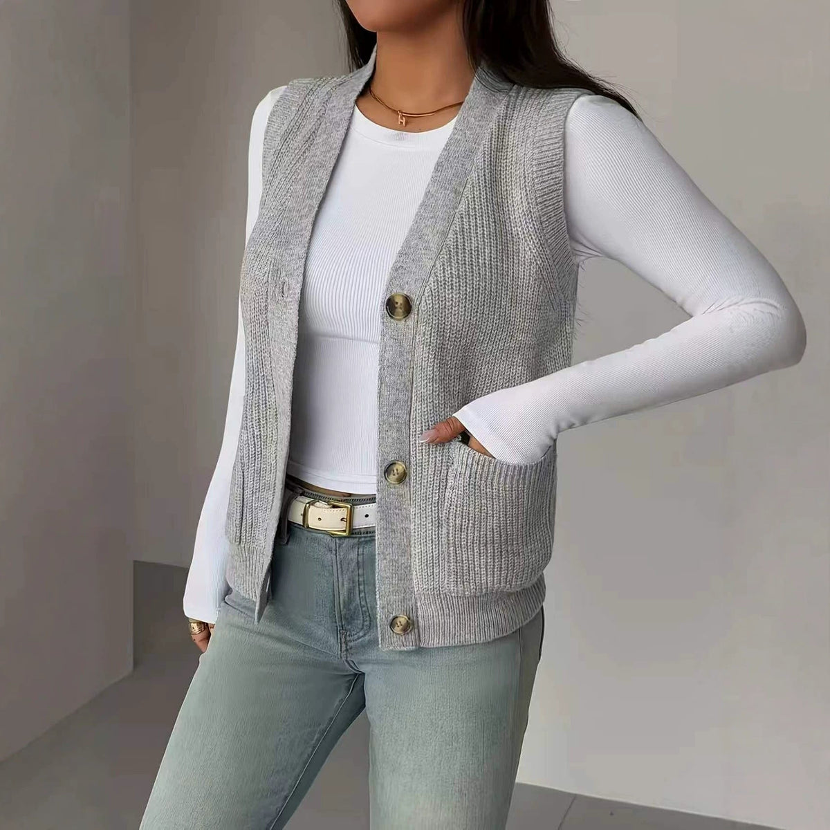 The Café Layer Button-Front Sweater Vest