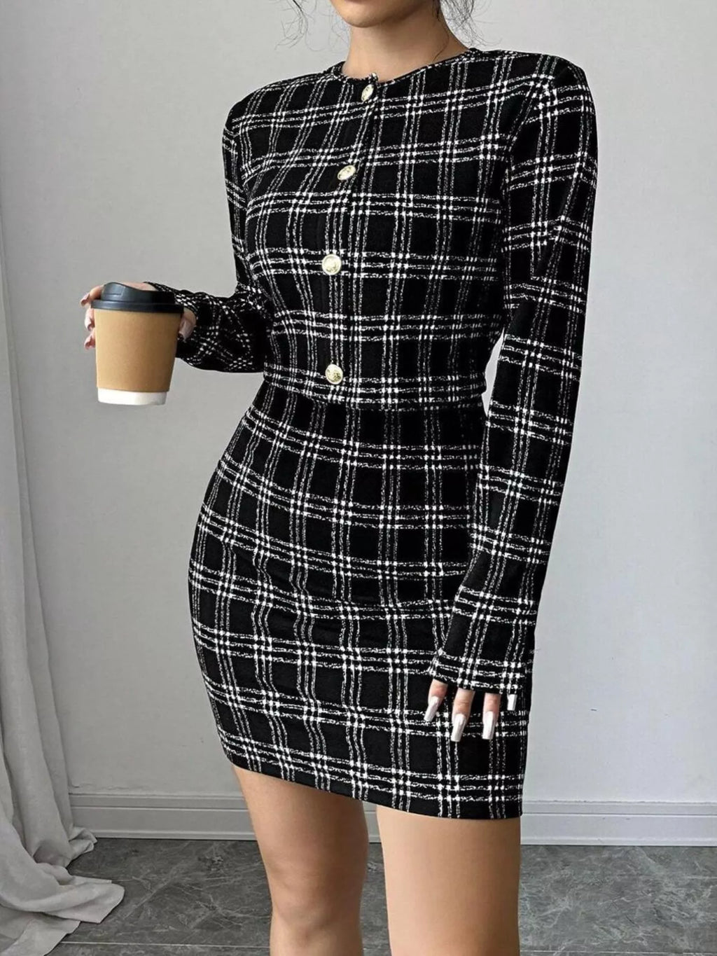 The Uptown Society Plaid Jacket & Mini Dress Set