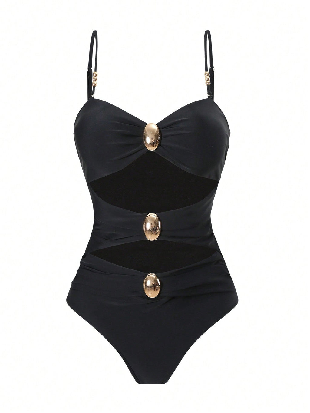 Black Gold Hardware Halter Bikini & Sheer Mesh Maxi Skirt Set