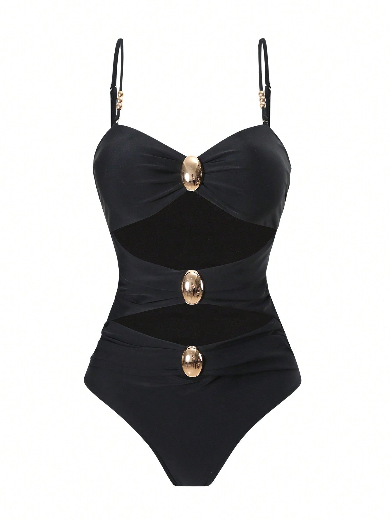 Black Gold Hardware Halter Bikini & Sheer Mesh Maxi Skirt Set