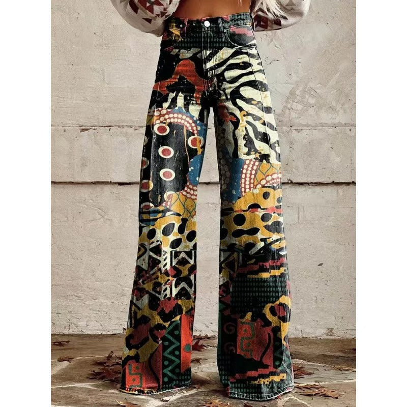 The Graphic District Printed Denim-Look Pants