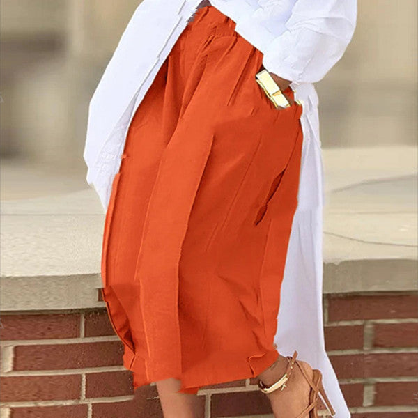 Solid Color Cotton Wide-Leg Cropped Pants | Pleated Elastic Waist