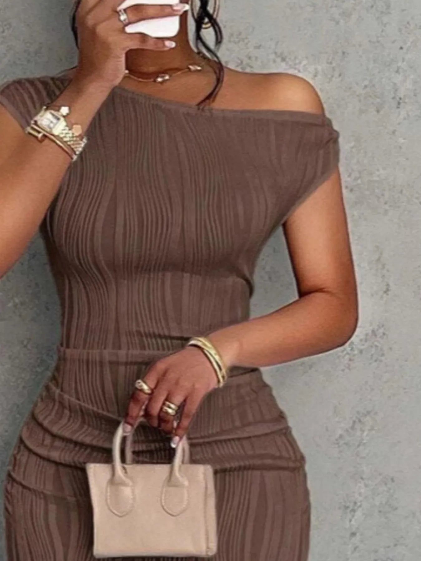 Textured One-Shoulder Bodycon Maxi Dress