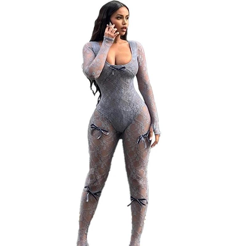 The Bow Romance Sheer Lace Jumpsuit