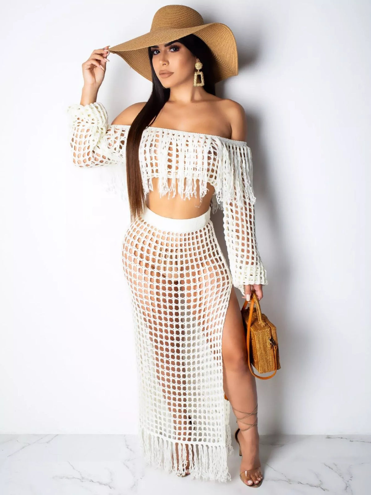 The Coastal Fringe Crochet Skirt Set