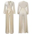 V-neck Lace Up Pleated Wide-leg Plus Size Jumpsuit See size chart under “more details”
