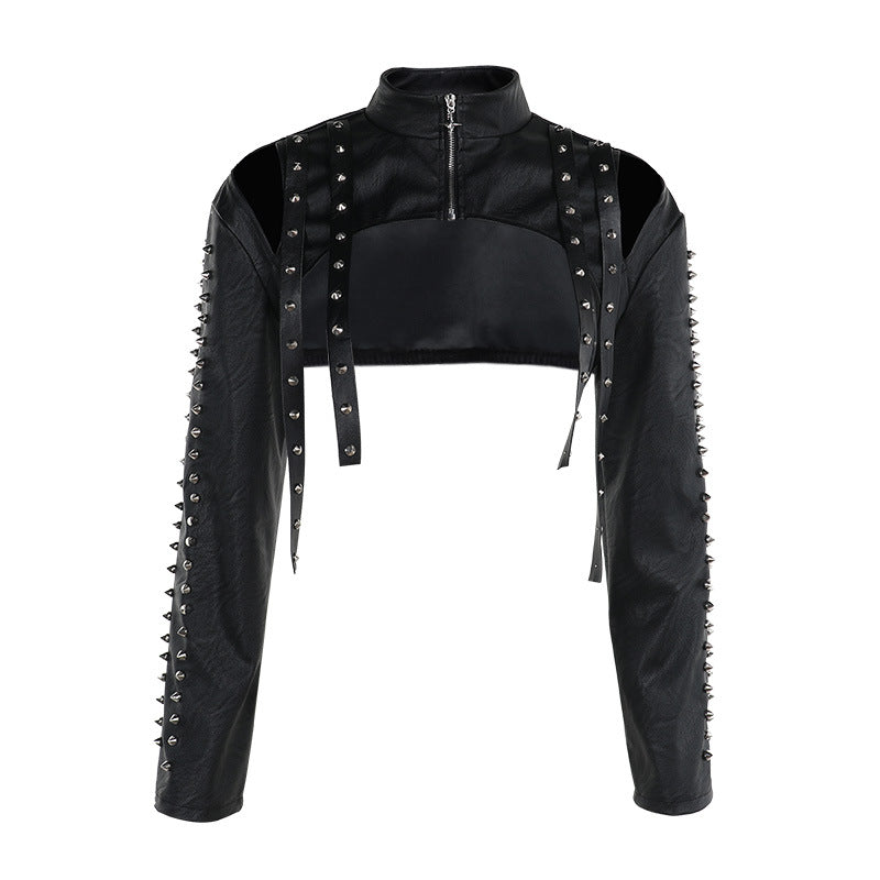 The Spiked Cutout Cropped Leather Jacket