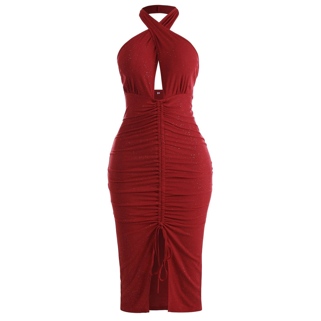 The Starlit Affair Ruched Halter Midi Dress