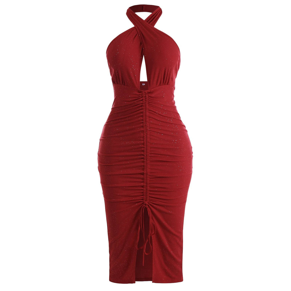 The Starlit Affair Ruched Halter Midi Dress